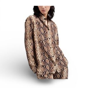 The Kooples 100% Silk Snakeskin Print Button Front Shirt Size 0/XS/S oversized